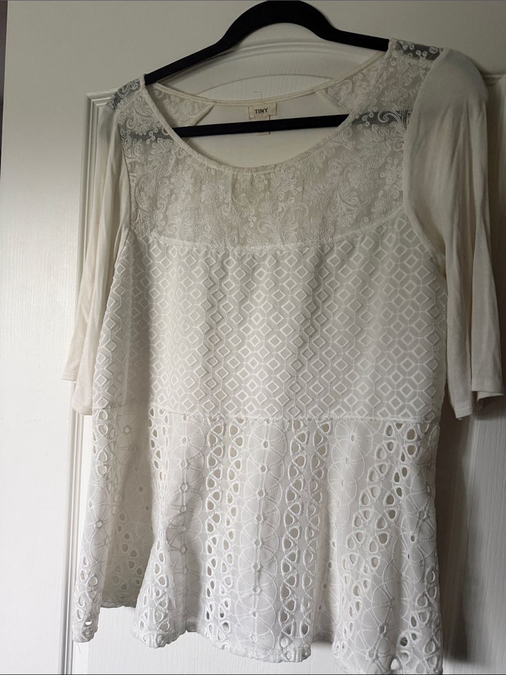 Tiny | Women's Cream Lace Panel Peplum Top